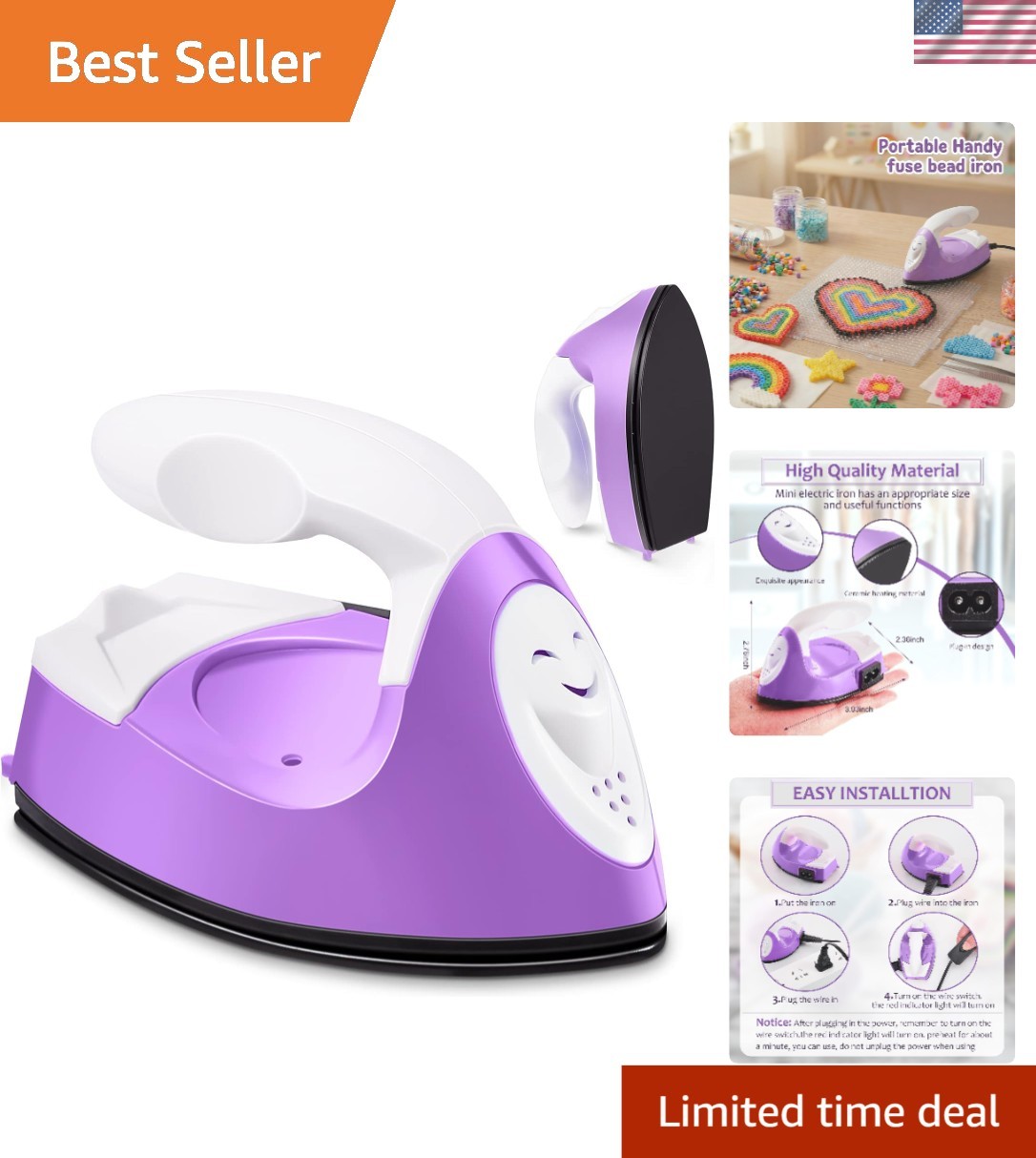 Compact 3.93'' Mini Iron with Base - Ideal for Easy DIY Heat Transfers in Purple