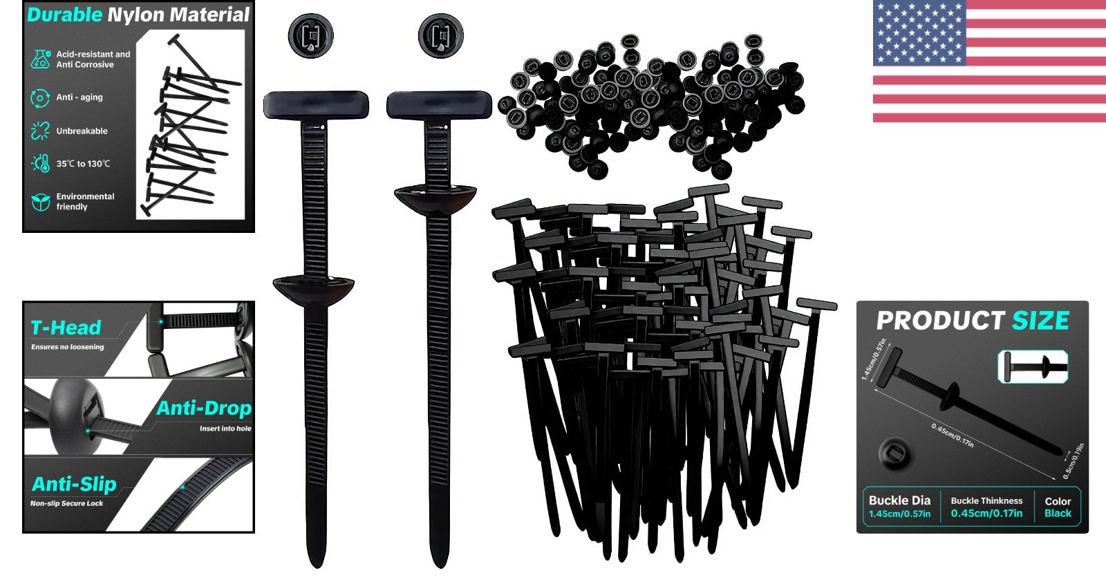 60 Count Nylon Cable Tie Buckles - Essential for Everyday Automotive Needs