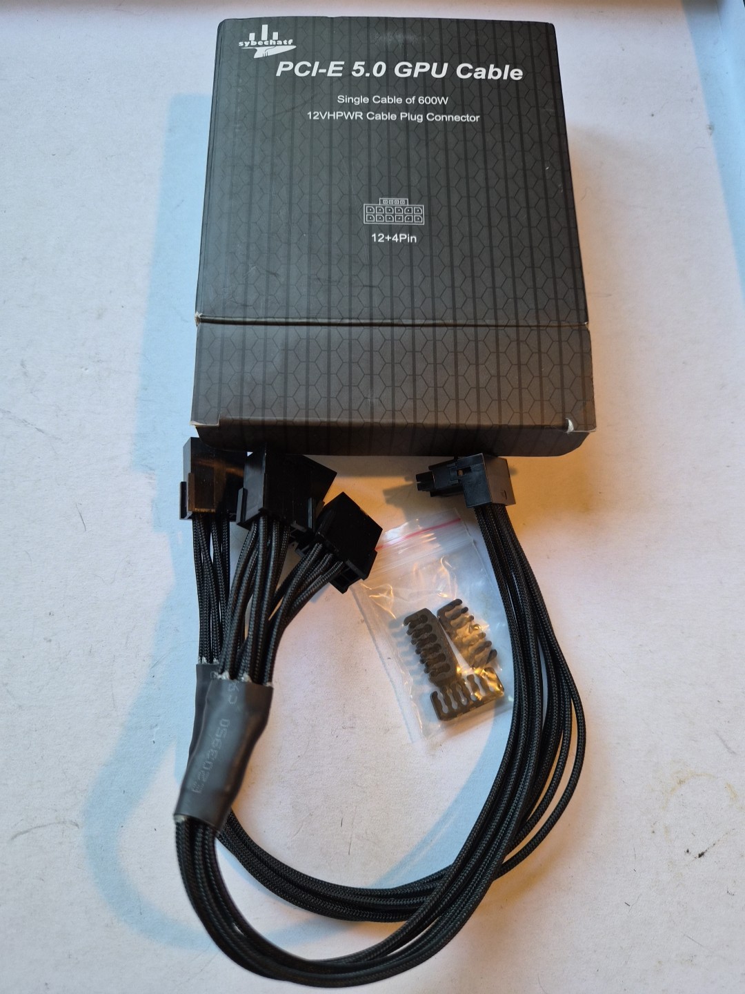 Sybechatf PCI-E 5.0 GPU Cable 600W,  700mm (27.5") L, 12VHPWR Plug, 16AWG, NIB.