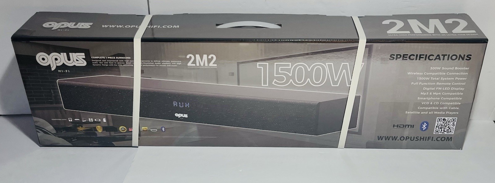 Opus 2M2 Rectangular Soundbar 1500W HDMI Bluetooth Hi-Res Audio Black Speaker