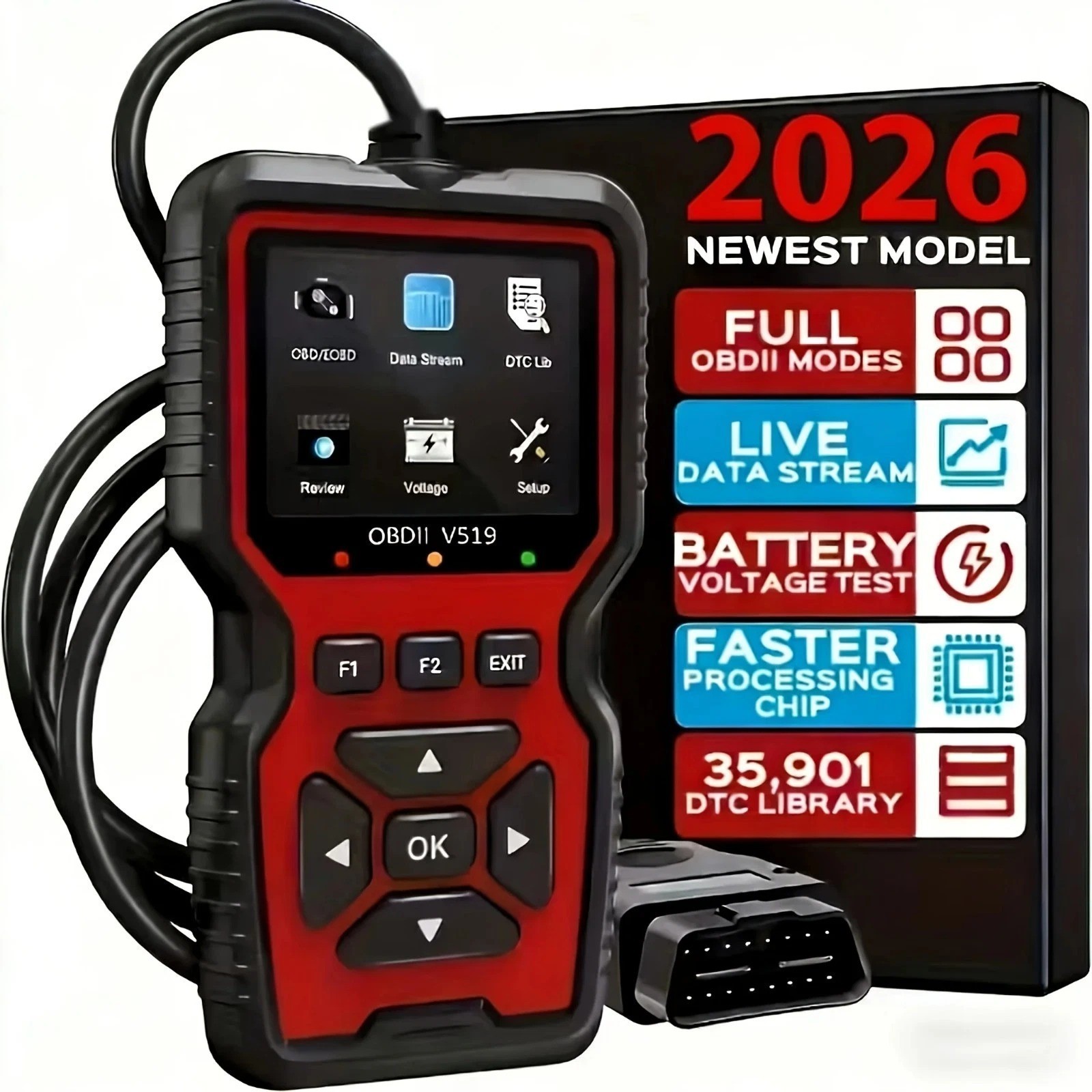 Professional OBD2 V519 Scanner - 2026 Upgraded OBDII + CAN Code Reader US