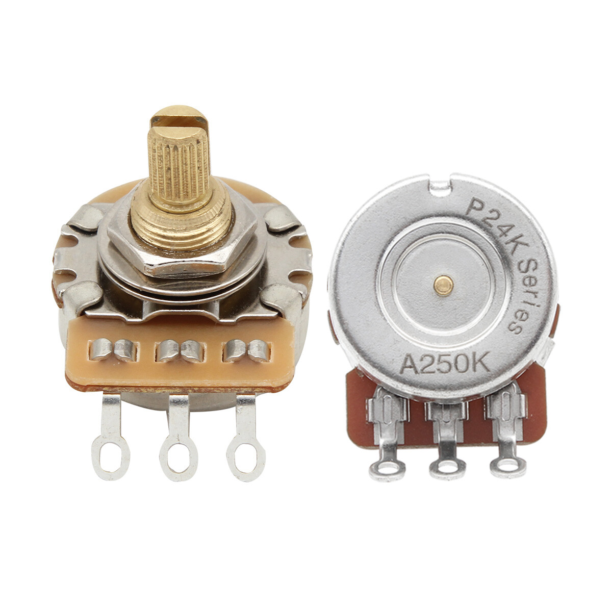 FLEOR 2PCS A250K Guitar Bass Potentiometers Brass Short Split Shaft Pots