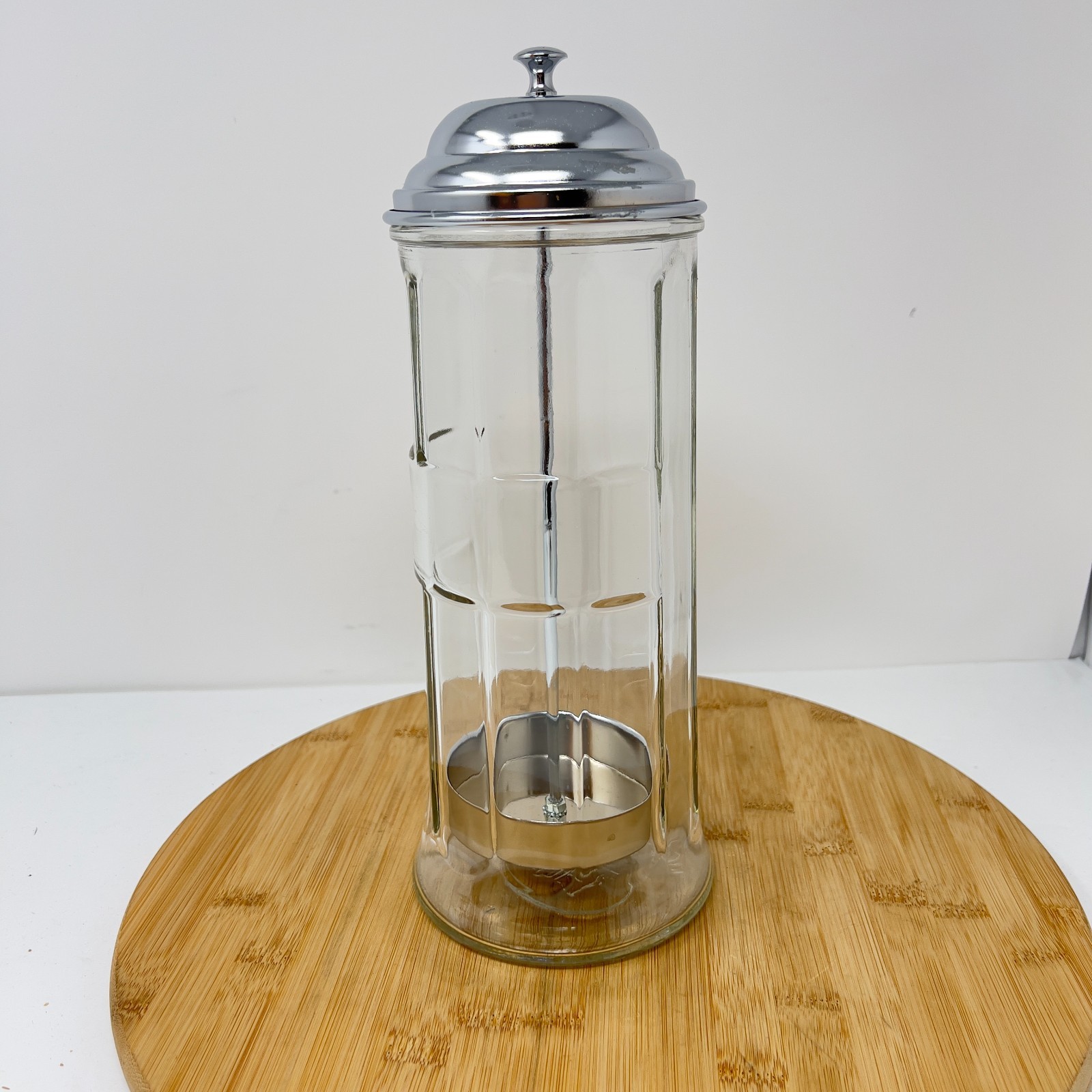 Vintage Tablecraft Glass Drinking Straw Holder Straw Dispenser 11" Metal Top