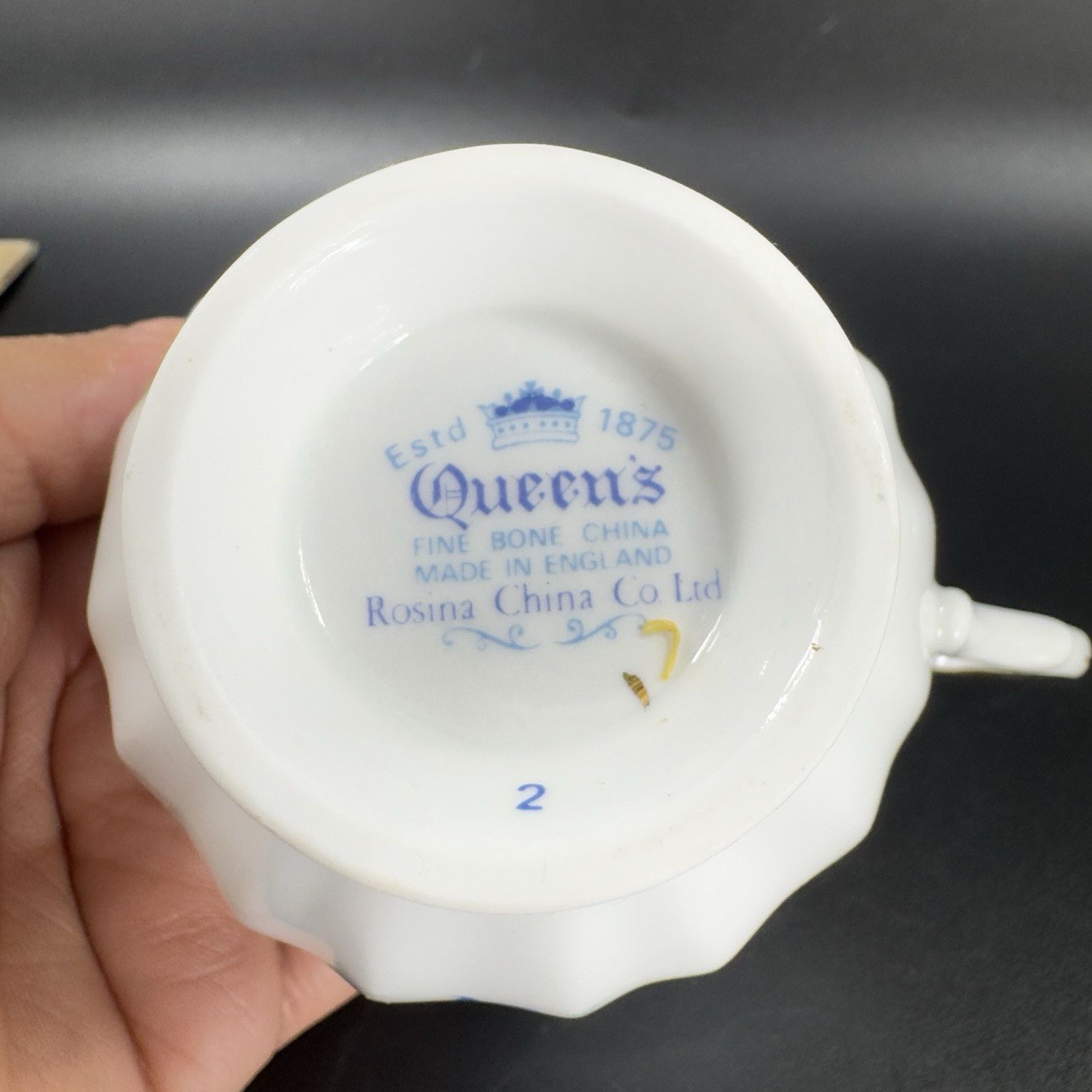 Queens Rosina China Co Blue Flowers Teacup Saucer Set Porcelain Vintage England