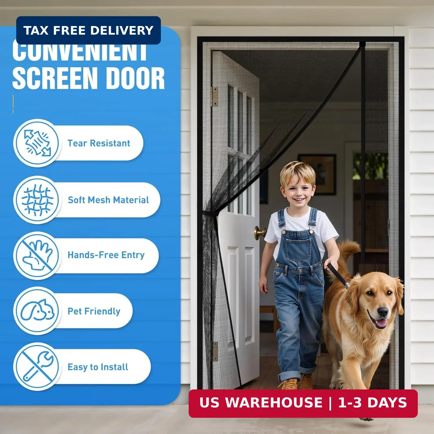 TasticTotes Screen Door Mesh - Reversible Left & Right Opening Door Screen with