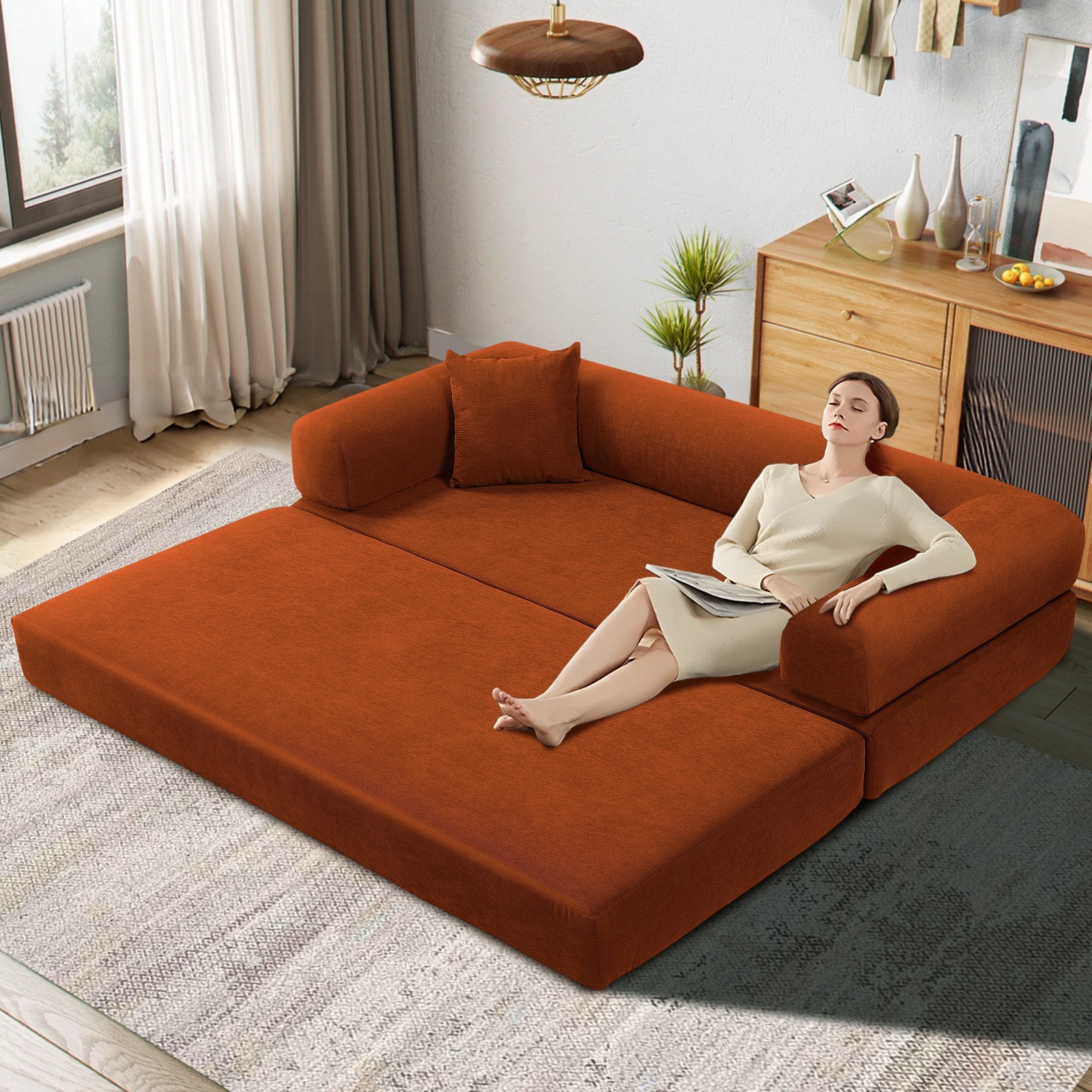 80" Queen Convertible Sofa Bed, No Assembly Modern Boneless Couch Sofa in Box