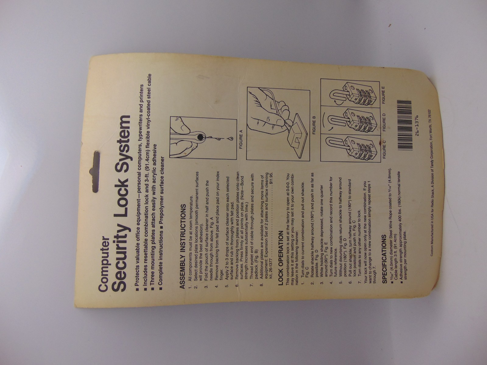 Vintage Tandy Computer Security lock System Radio Shack Pad Lock & Cable NOS