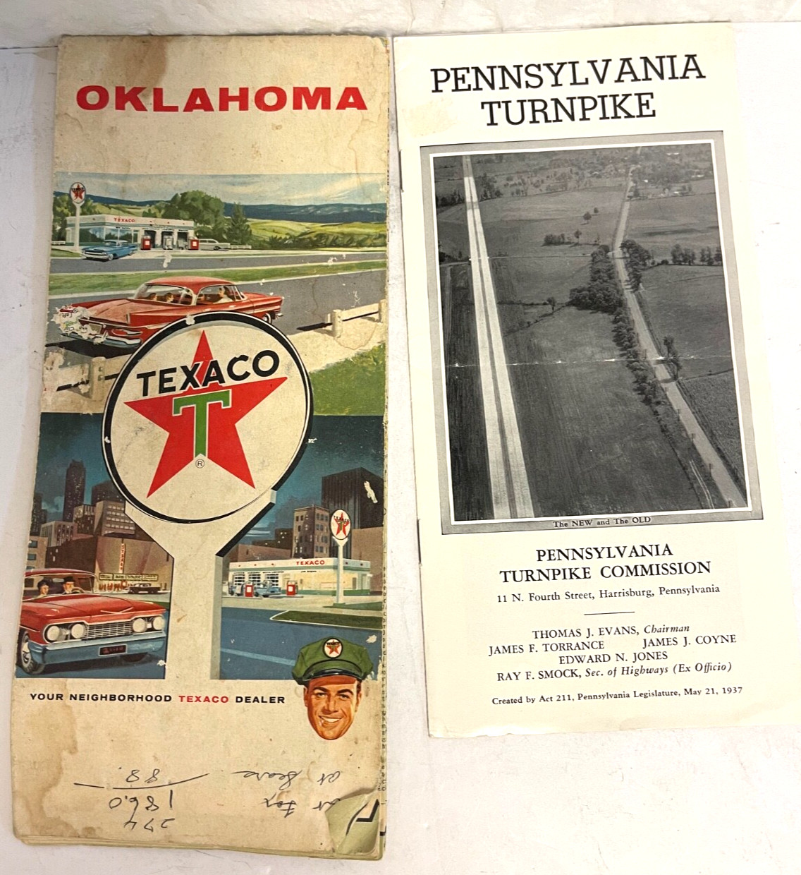 Oklahoma Texaco Map & Pennsylvania Turnpike Guide