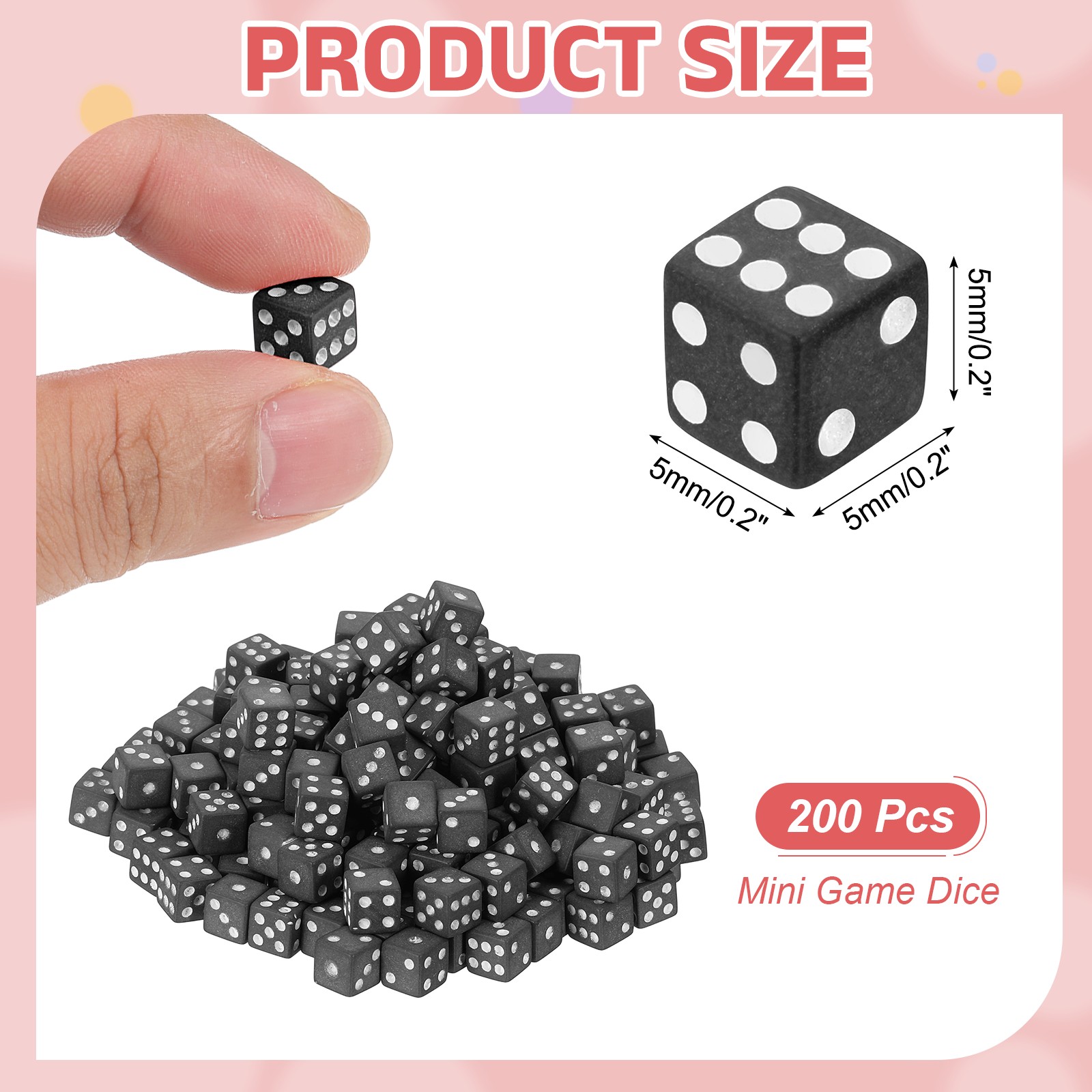 200Pcs Mini Acrylic Polyhedral Dice 5mm 6 Sided Square Corner Dice, Black