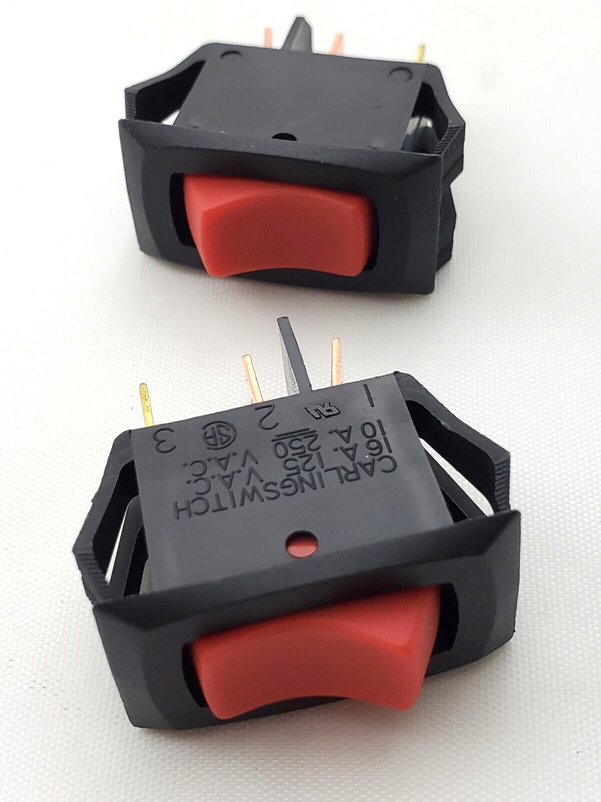 Lot of 2 Carling Red Lighted 2 Pos Maintained Rocker Switches LRA911RSB120N 16A