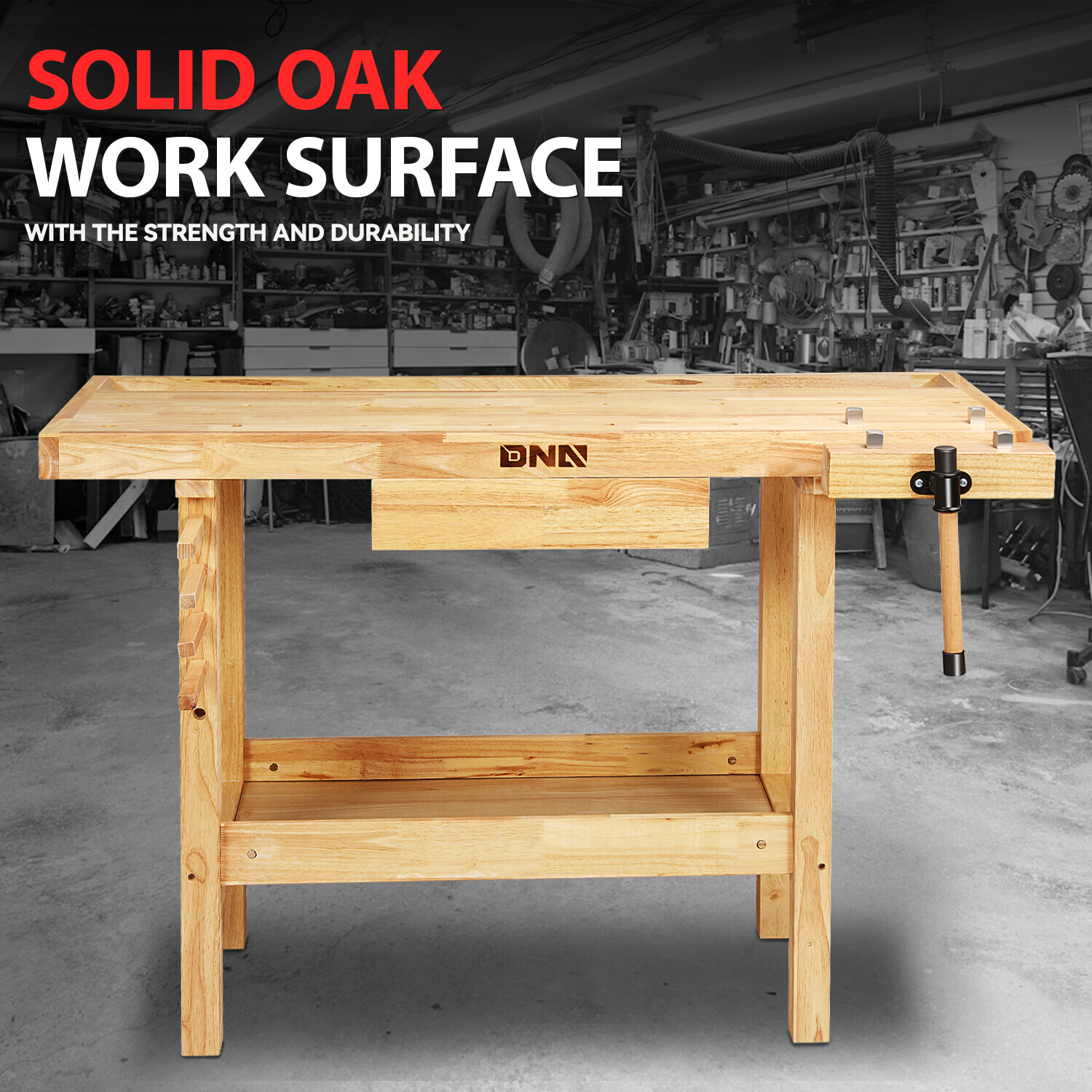 50 "x 20" Heavy Duty Oak Workbench Work Table w/ Drawer & Adjustable Handle