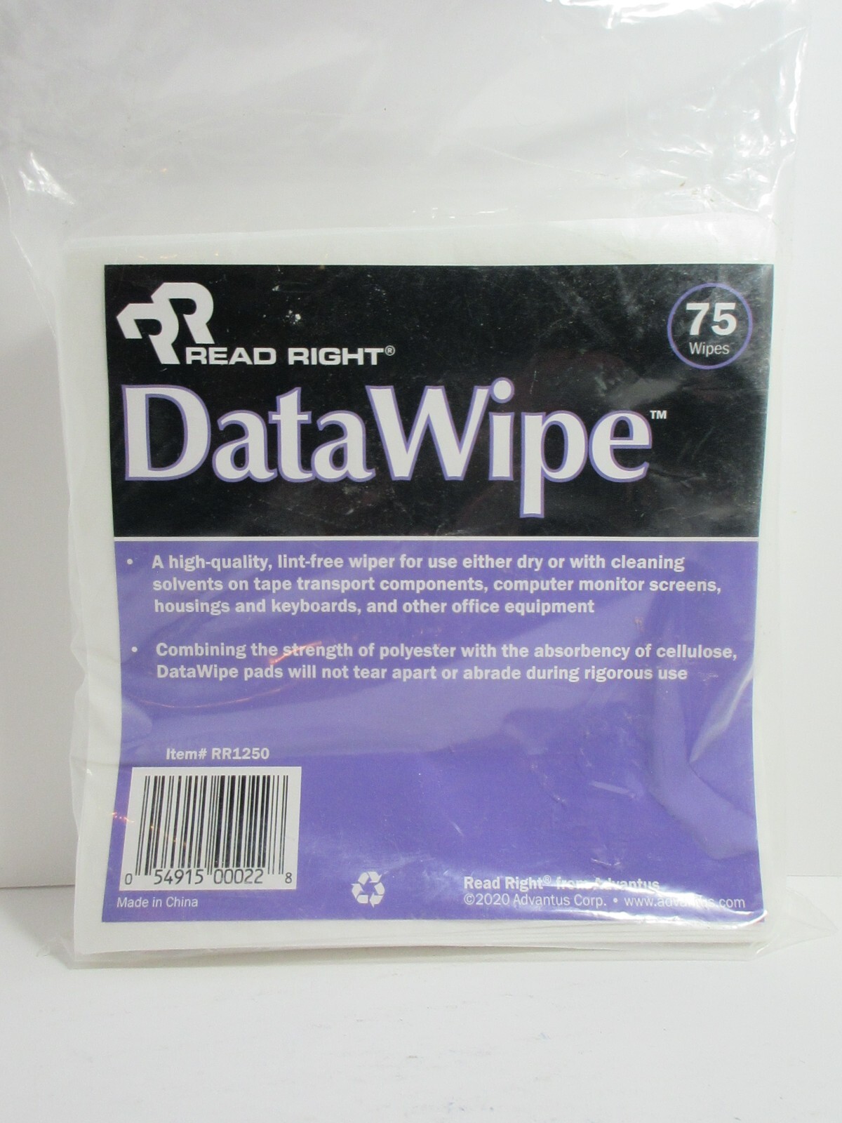 Read Right DataWipe, Lint-Free Wipers, White, 75 Wipes RR1250-*FREE SHIPPING*