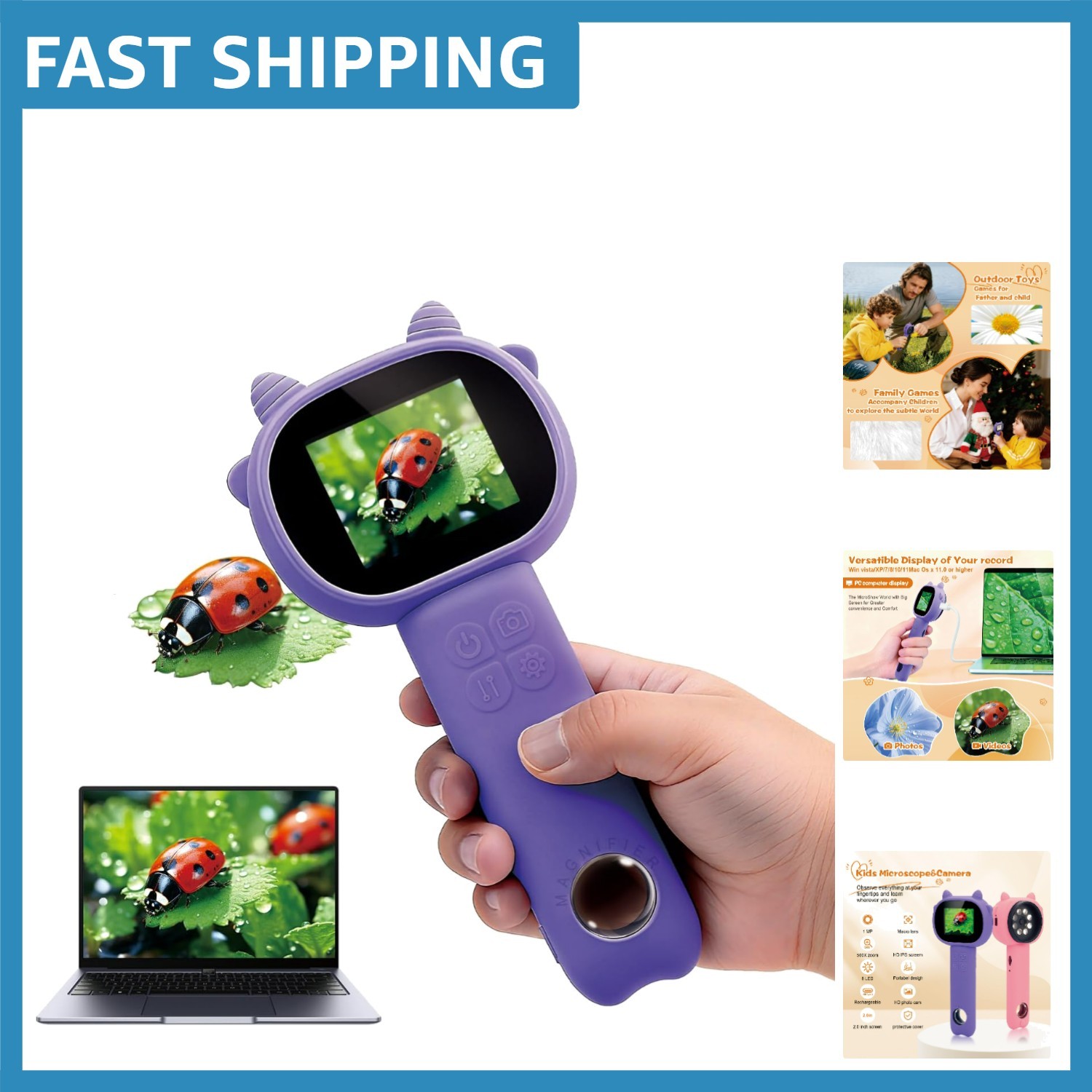 Kids Microscope 500x Magnification & 2" Screen - Perfect STEM Gift for Ages 3-12