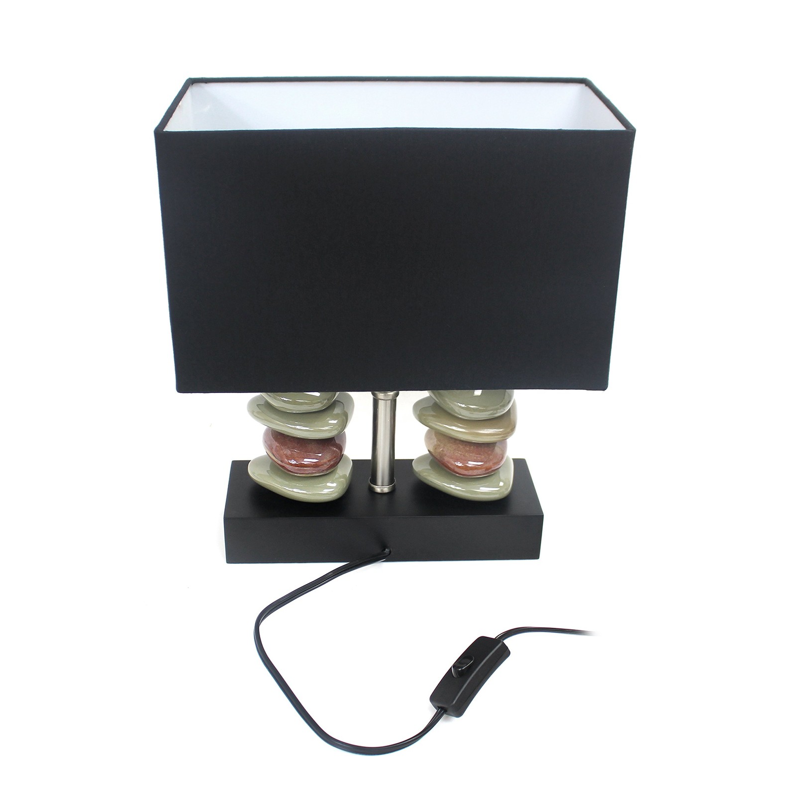 LT1036-BLK Rectangular Dual Stacked Stone Ceramic Table Lamp, Black