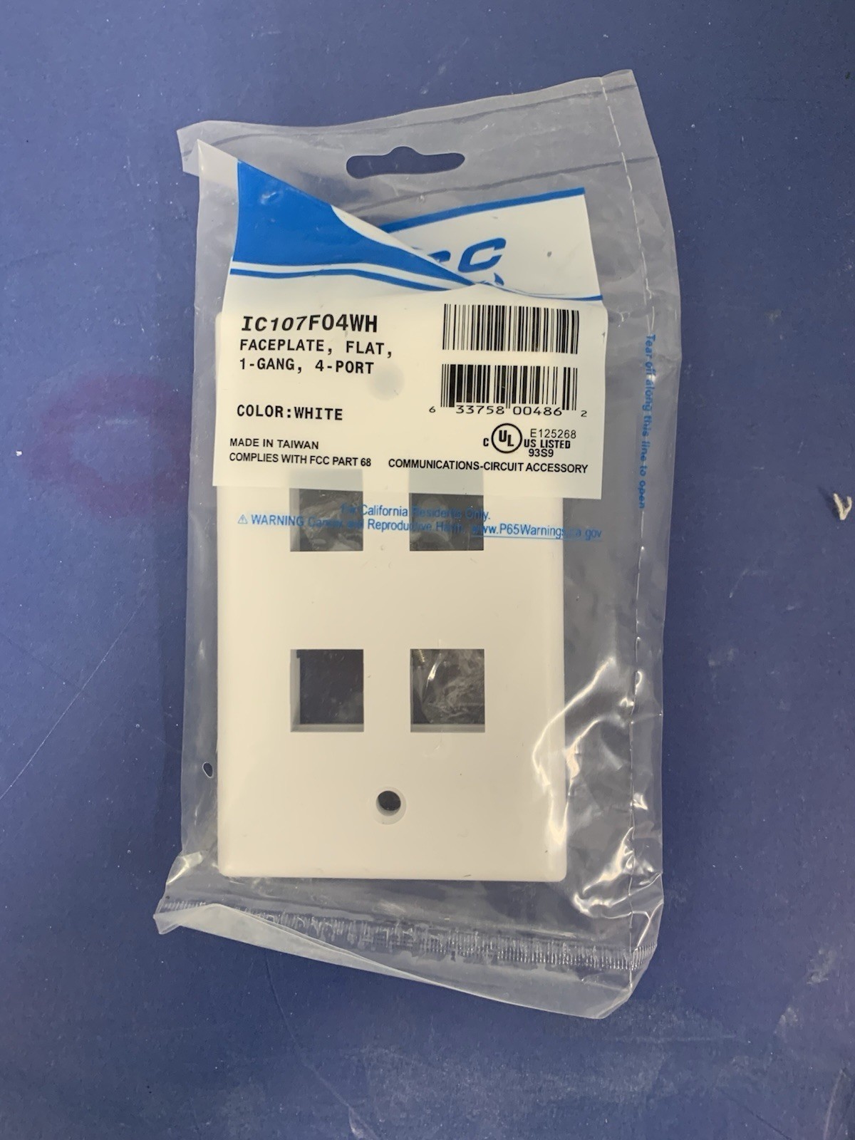 IC107F04WH - 4PORT FACE WHITE  BY ICC *NEW*