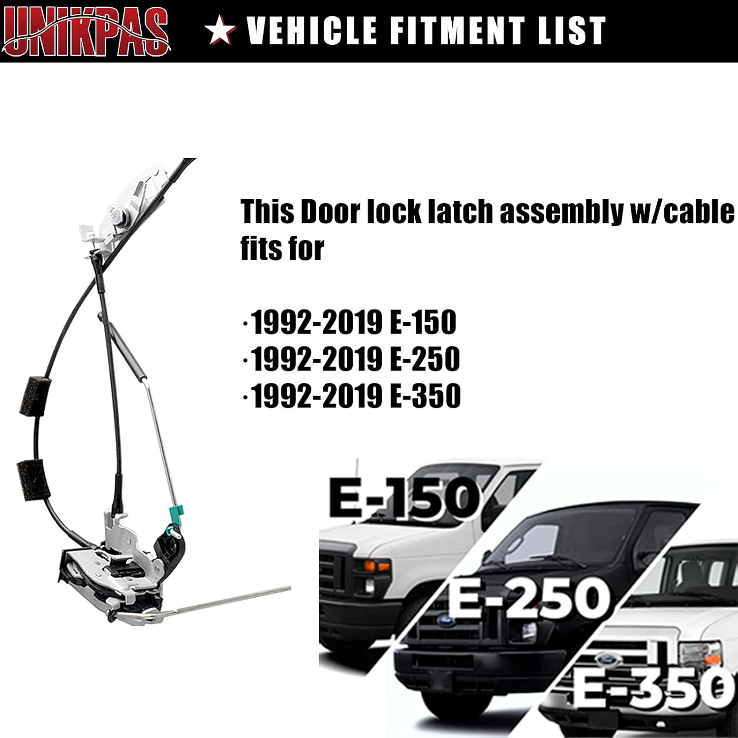 Door Latch Assembly Cable&Rod Compatible Ford E150 E250 E350 Rear Right Cargo