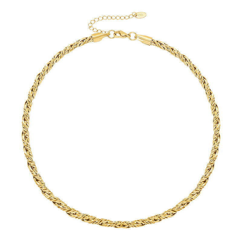 Woman 18K Gold Plated Stainless Steel 5MM Thick Braided Chain Bracelet&Necklace