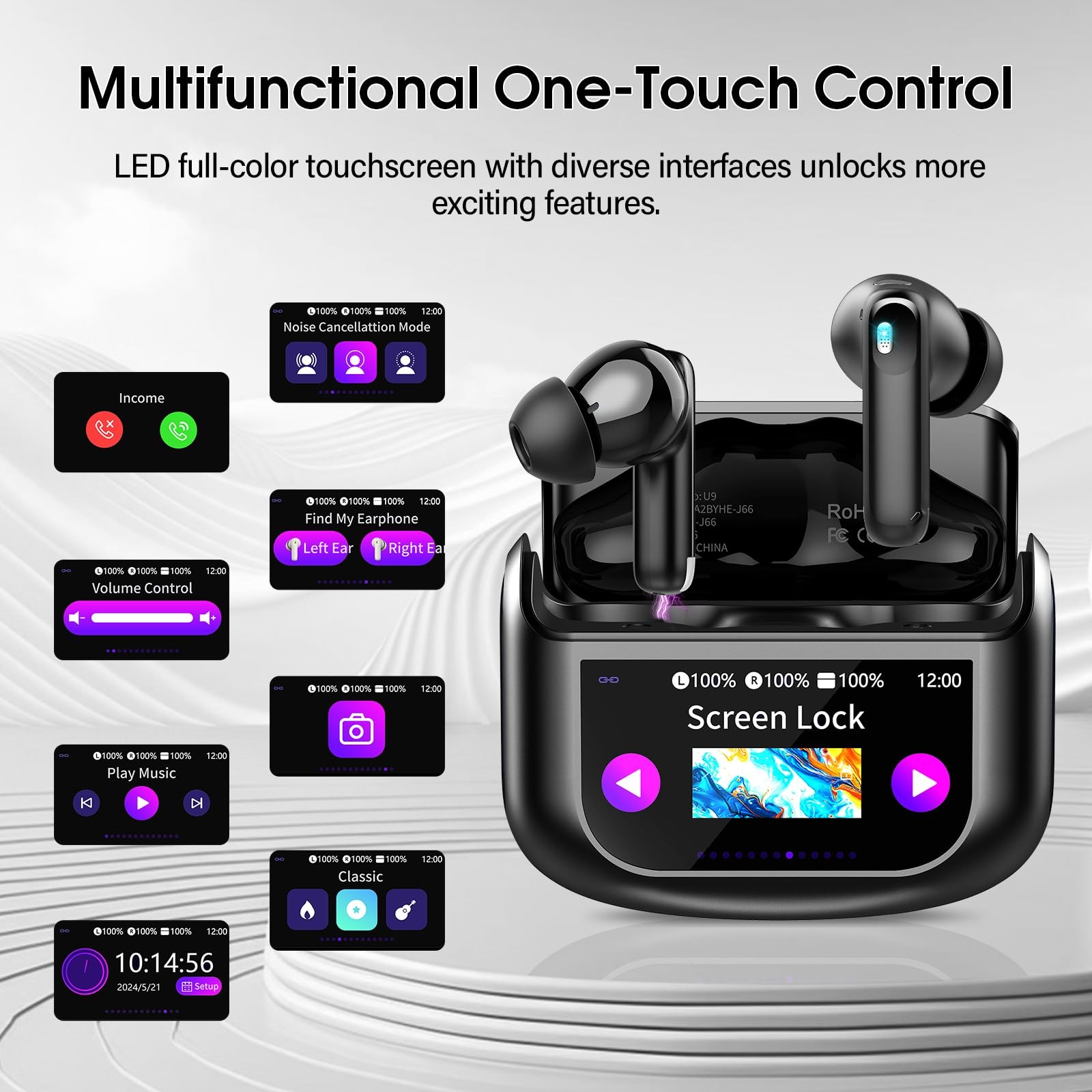 Wireless Earbuds, Bluetooth 5.4 Headphones Multi-Function Touch Screen