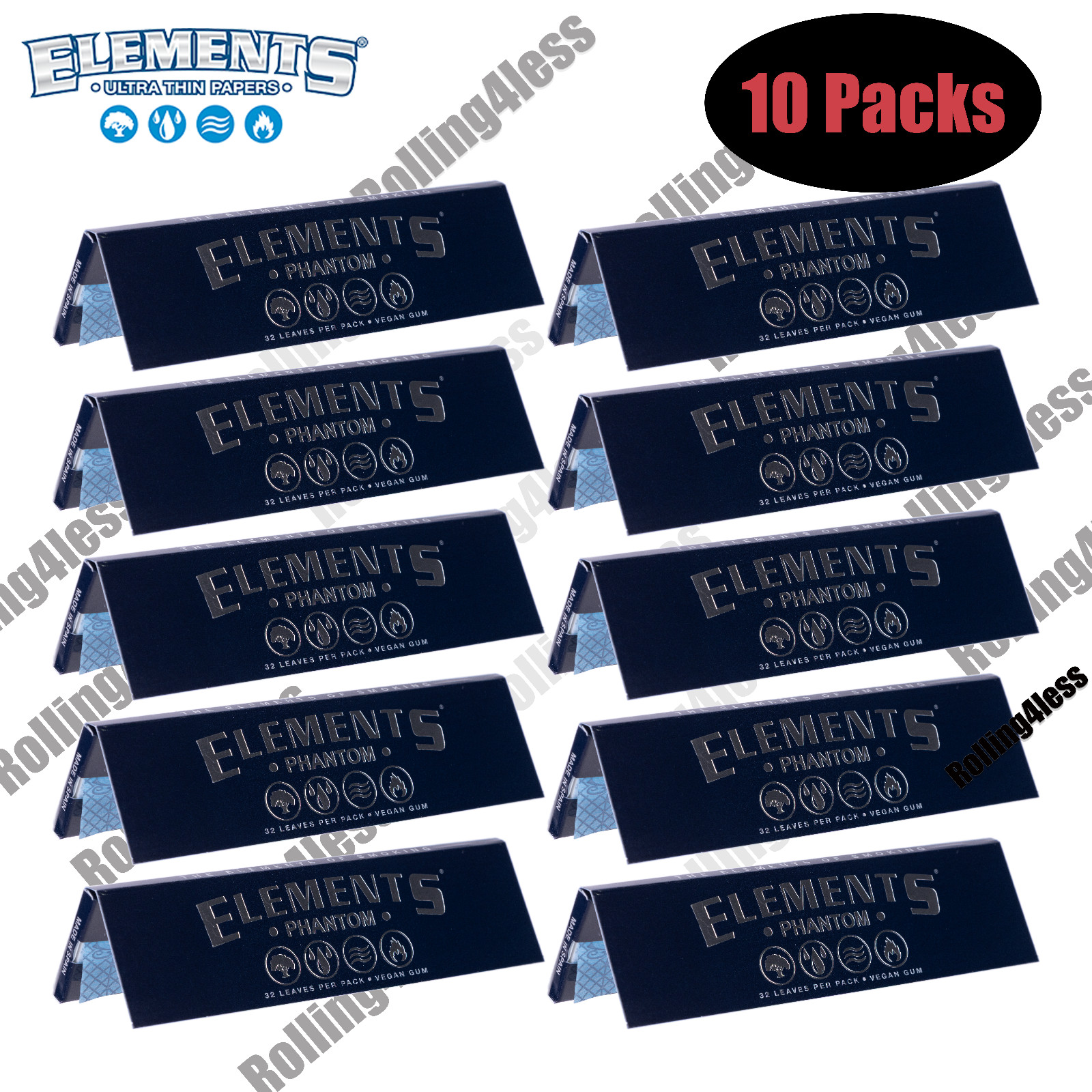 🆕Elements King Size Wide Phantom Rolling Papers Phenomenally Thin | 10 Packs