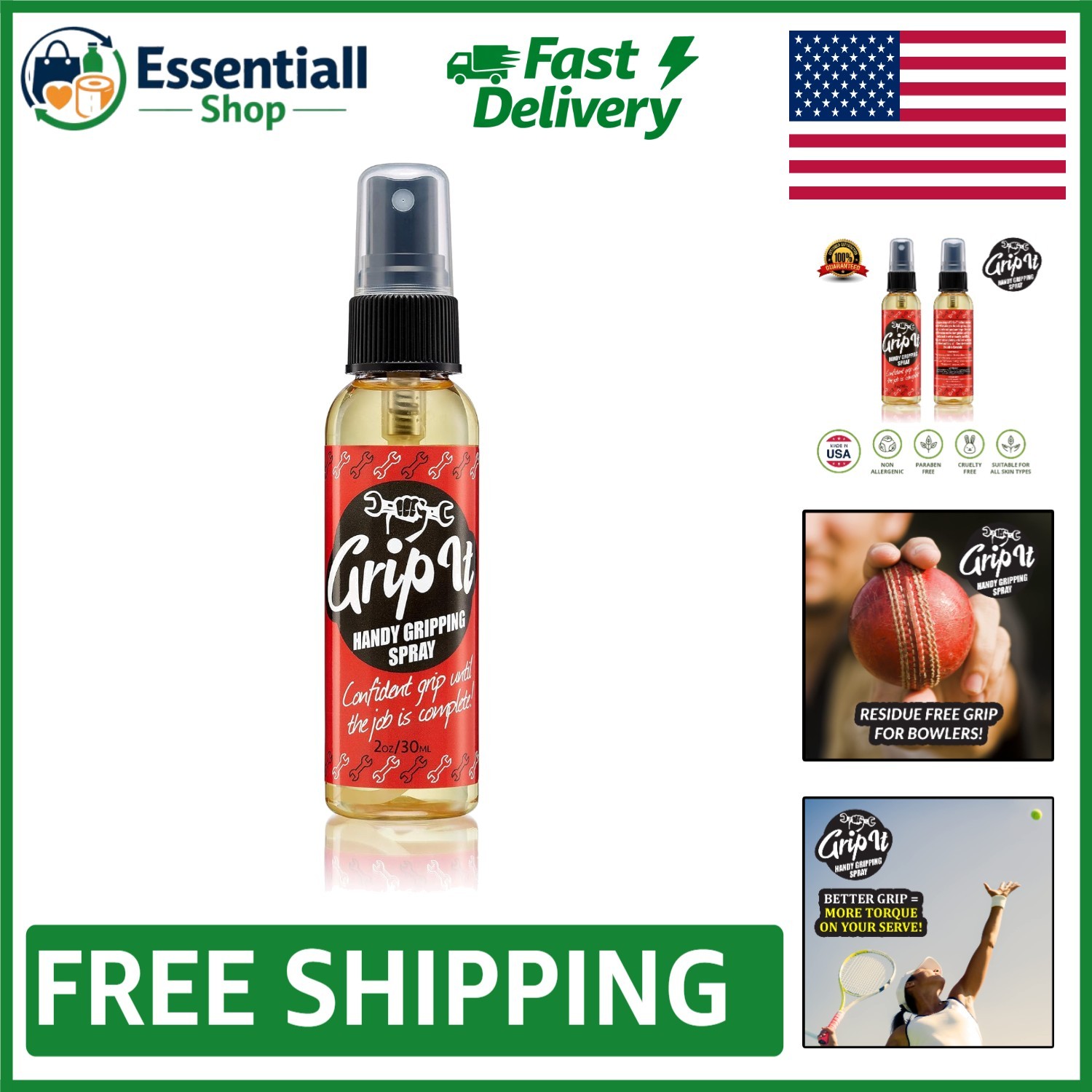 Grip-IT 2 Oz Spray: Chalk-Free Grip Aid for Tennis, Pickleball & Aerial Sports