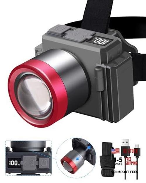LED Rechargeable Headlamp, Super Bright 3 Modes Zoomable Head Zoomable Light