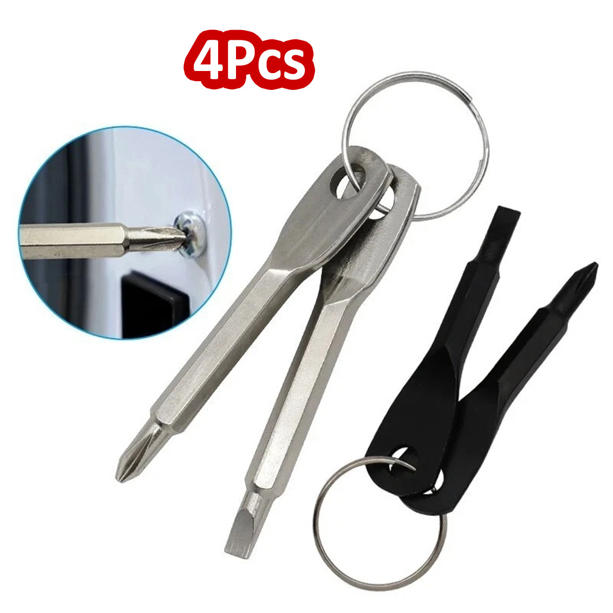 4x EDC Stainless Keychain Ring Pocket Screwdriver Tool Set Outdoor Phillips Flat