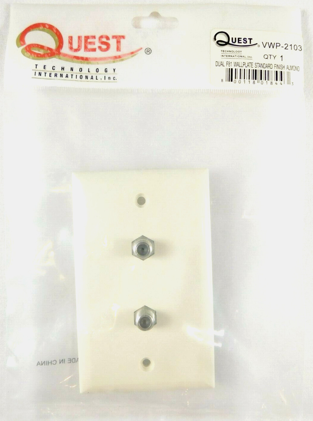 Dual Coax F-Connector Wall Plate VWP-2103 by Quest Light Almond - QUANTITY OF 10