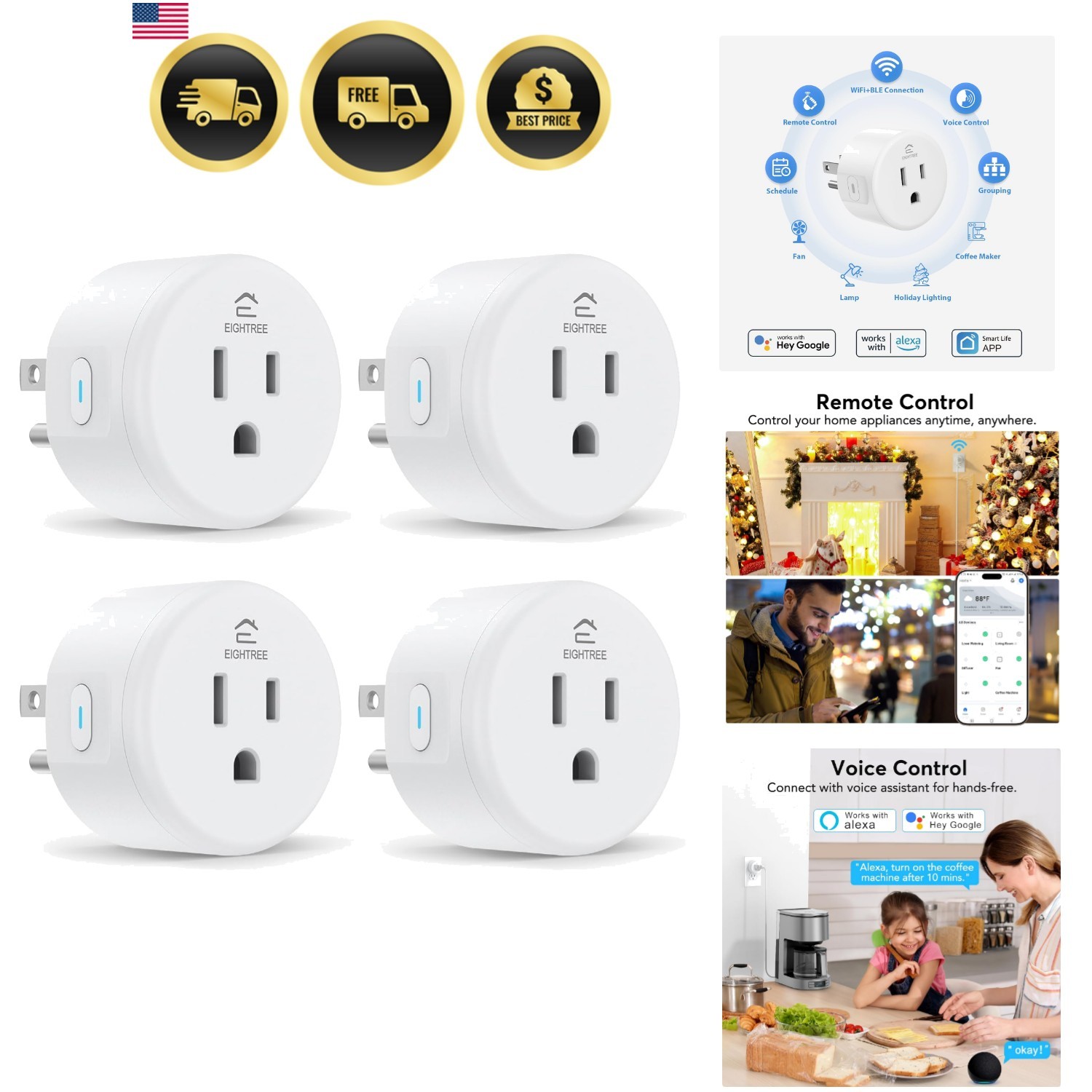 Smart Plug, WiFi Outlet Works with Alexa & Google Home, Smart Home Socket wit...