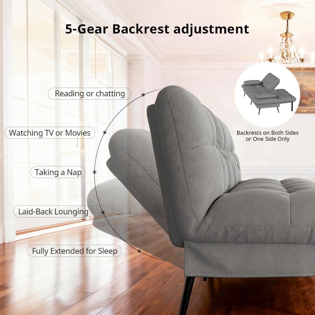Convertible Futon Sofa Bed 72″Fabric Futons Couch W/ Adjustable Backrest Folding