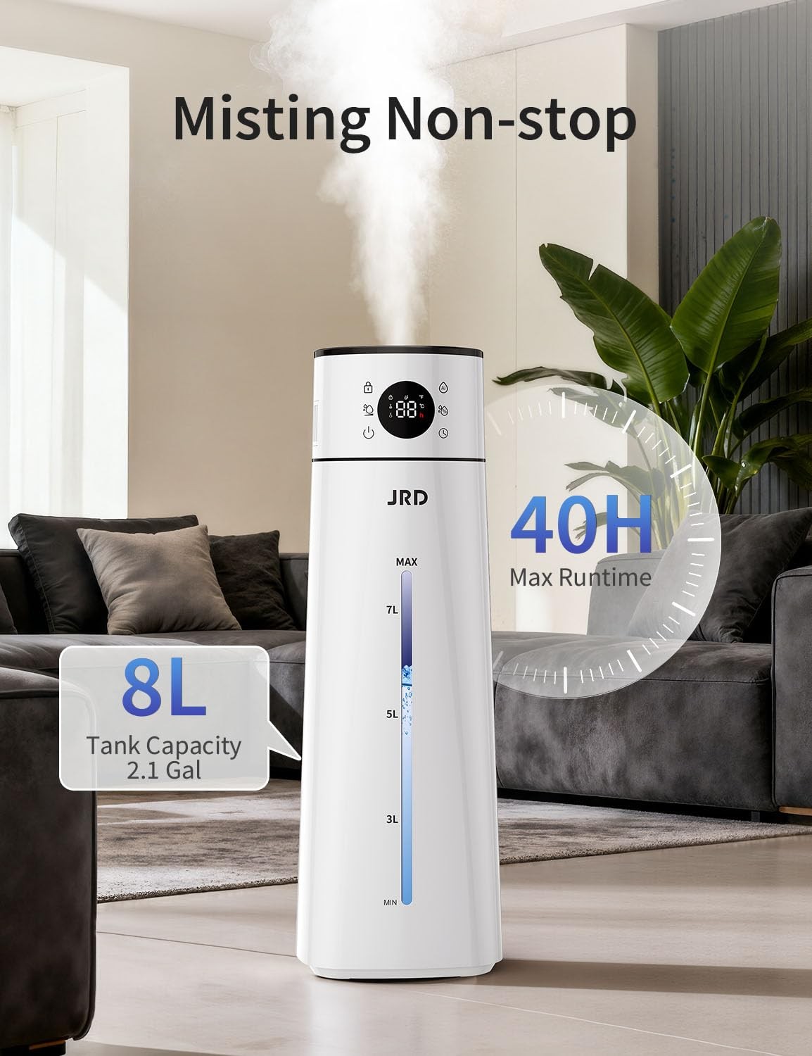 8L Cool Mist Humidifier for Large Room – Remote Control 10 Modes 40H Runtime