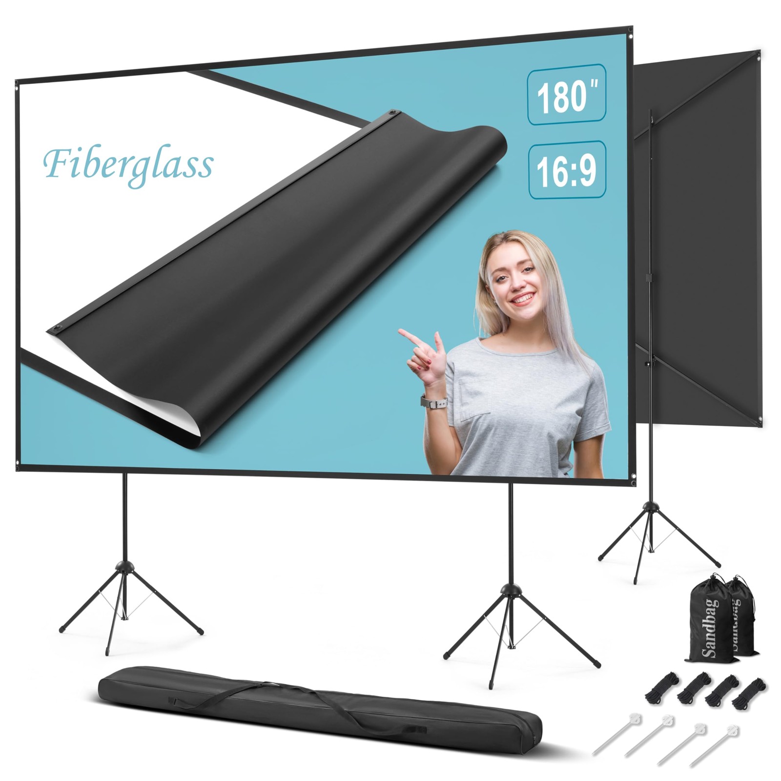 Outdoor Projector Screen with Stand 180 inch 16:9, Portable Projector Screen,...