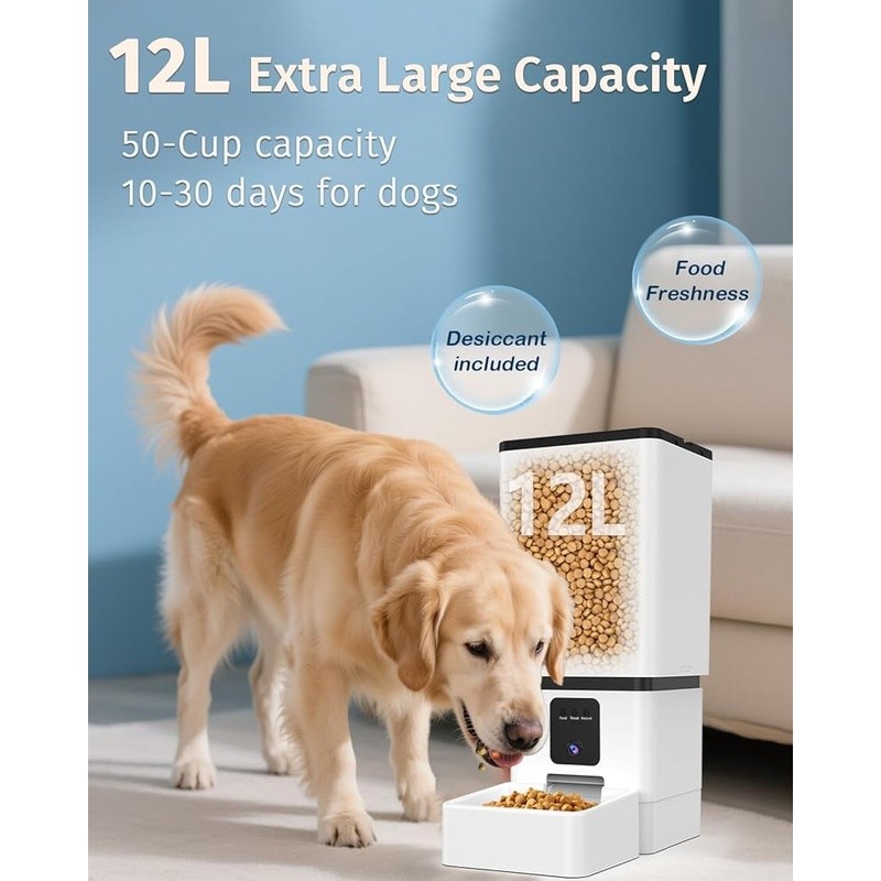Automatic Dog Feeder Large Breed with Camera 12L/50 Cups 5G WiFi App Control