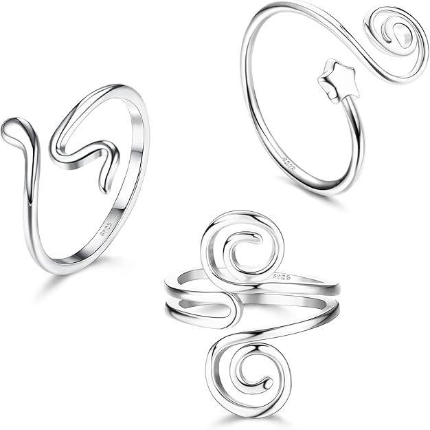 3Pcs S925 Sterling Silver Toe Rings for Women Open Toe Rings Comfort-Fit Adjusta