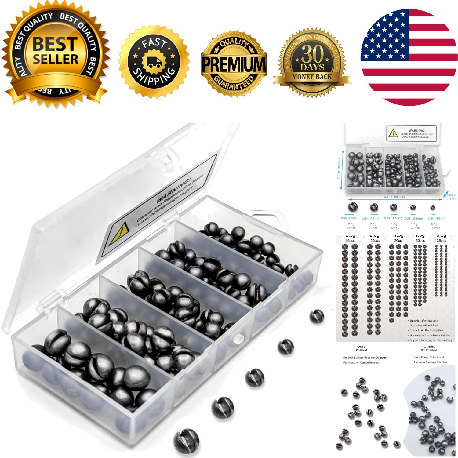 120PCS Round Fishing Weights - Durable Lead Sinkers for Freshwater & Saltwater