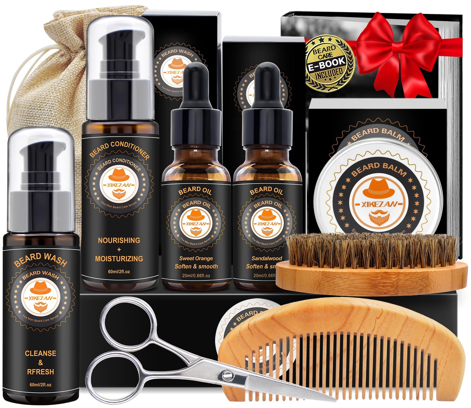 XIKEZAN Beard Kit for Men Grooming & Care w/Beard Conditioner, Wash, Oil, Bal...