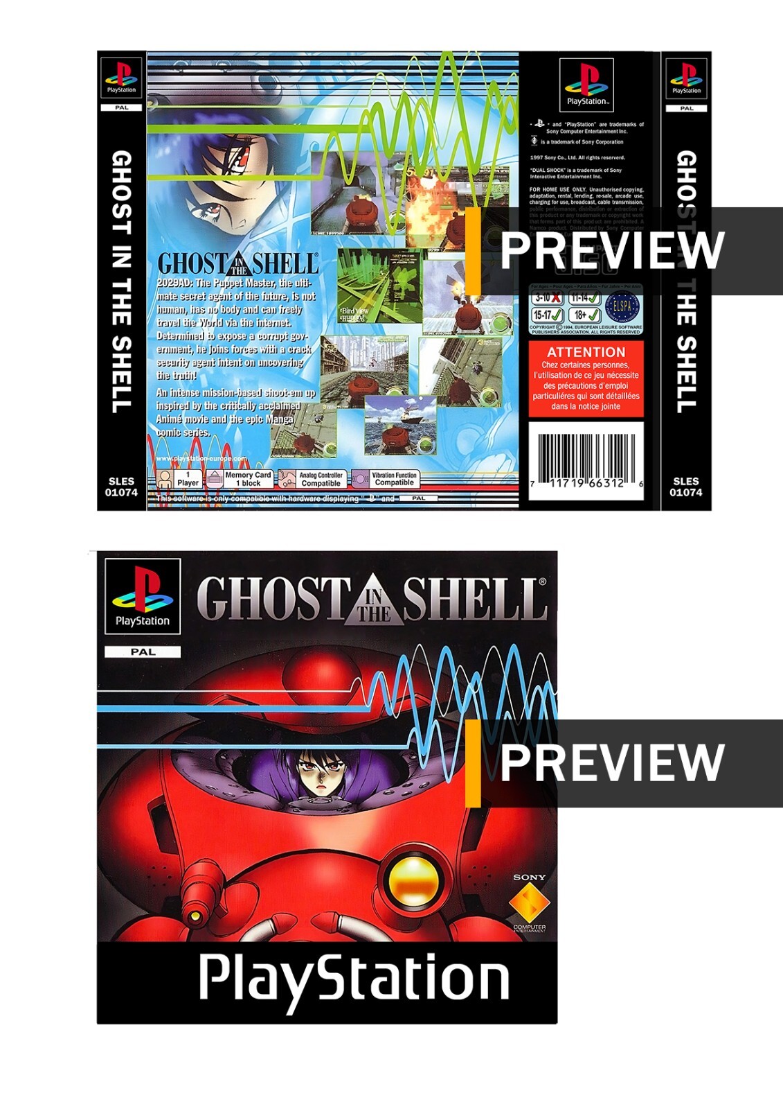 Ghost In The Shell PlayStation PS1 Replacement Inlay Covers Front Back