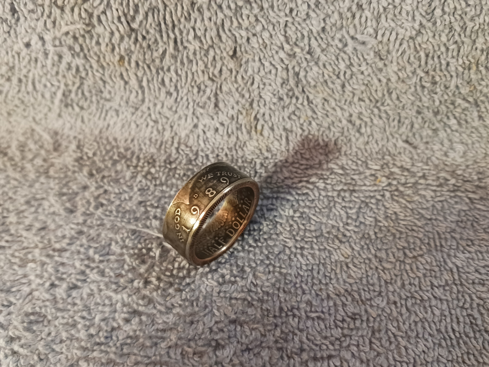 1989 Kennedy Half Dollars  size 12   coin ring  handmade mixed metals  (B)
