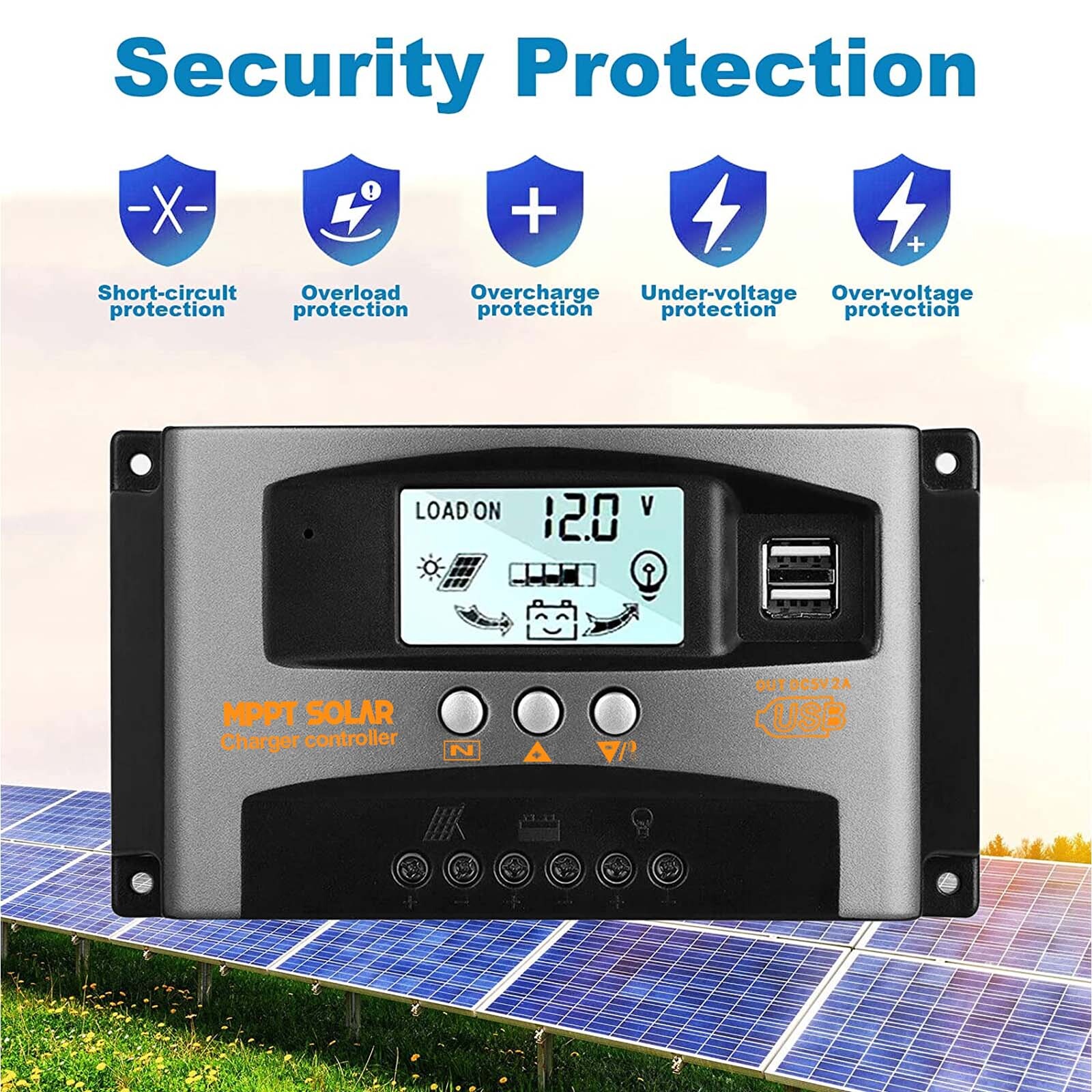 PFCTART 30A MPPT Solar Charge Controller Solar Panel Regulator Dual USB Gray