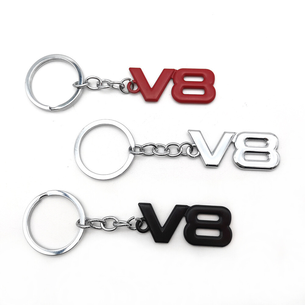 Black/Red/Chrome V8  Key Chain Car Truck Keychain Key Ring Keyfob Universal.