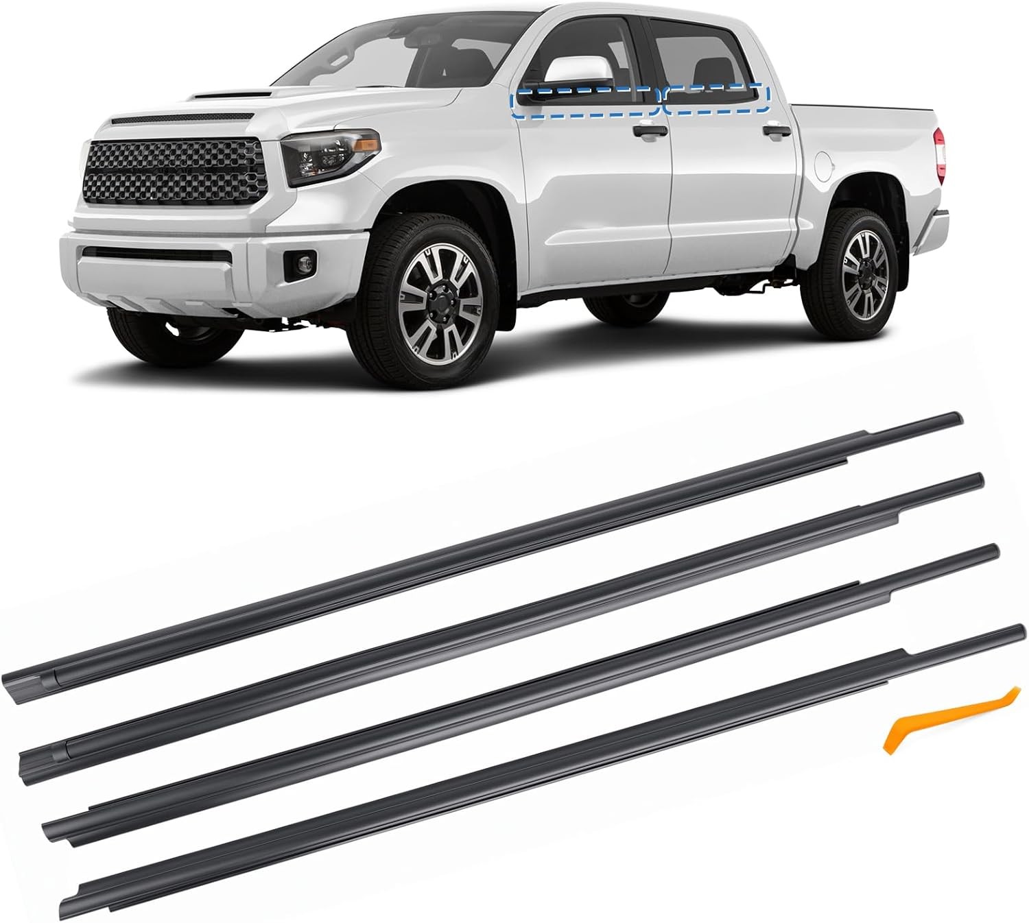 Window Molding Trim Seal Compatible with 2007-2021 Toyota Tundra Crewmax, 4 P...