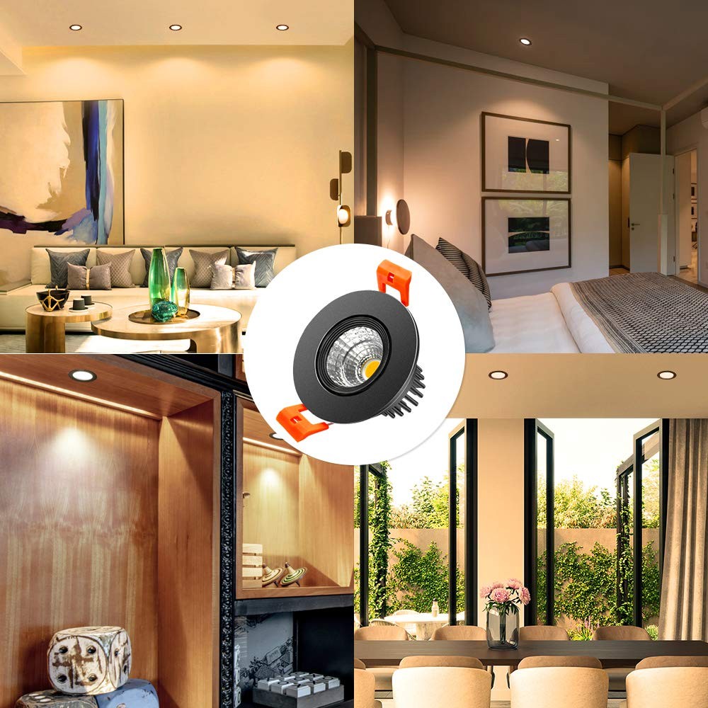inShareplus 2 Inch LED Downlight, 3W Recessed Black/1Pack, 3000k(Warm White)