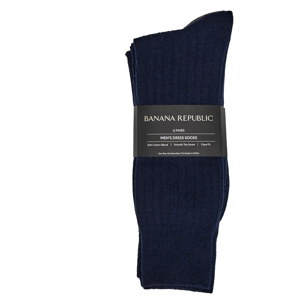 Banana Republic Men's Dress Sock 6Pk Gray Blue Crew Fit Ribbed Cuff Size 7 to 12