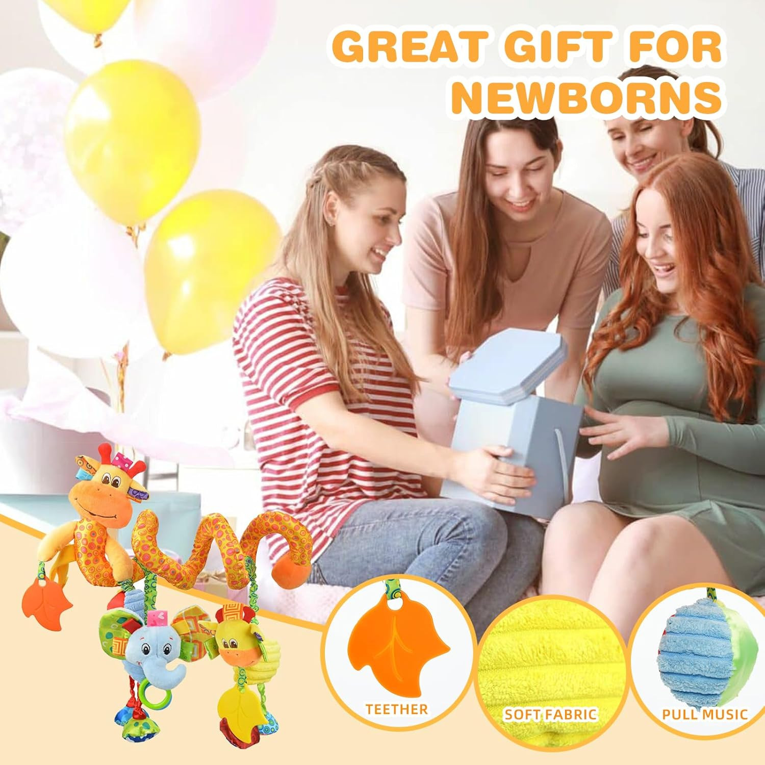 Crib Stroller Car Seat Toys for Baby 0-3-6-9-12 Months, Tummy Time Hanging Senso