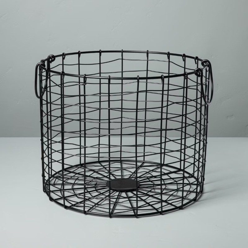 Large Round Wire Storage Basket with Handles Black