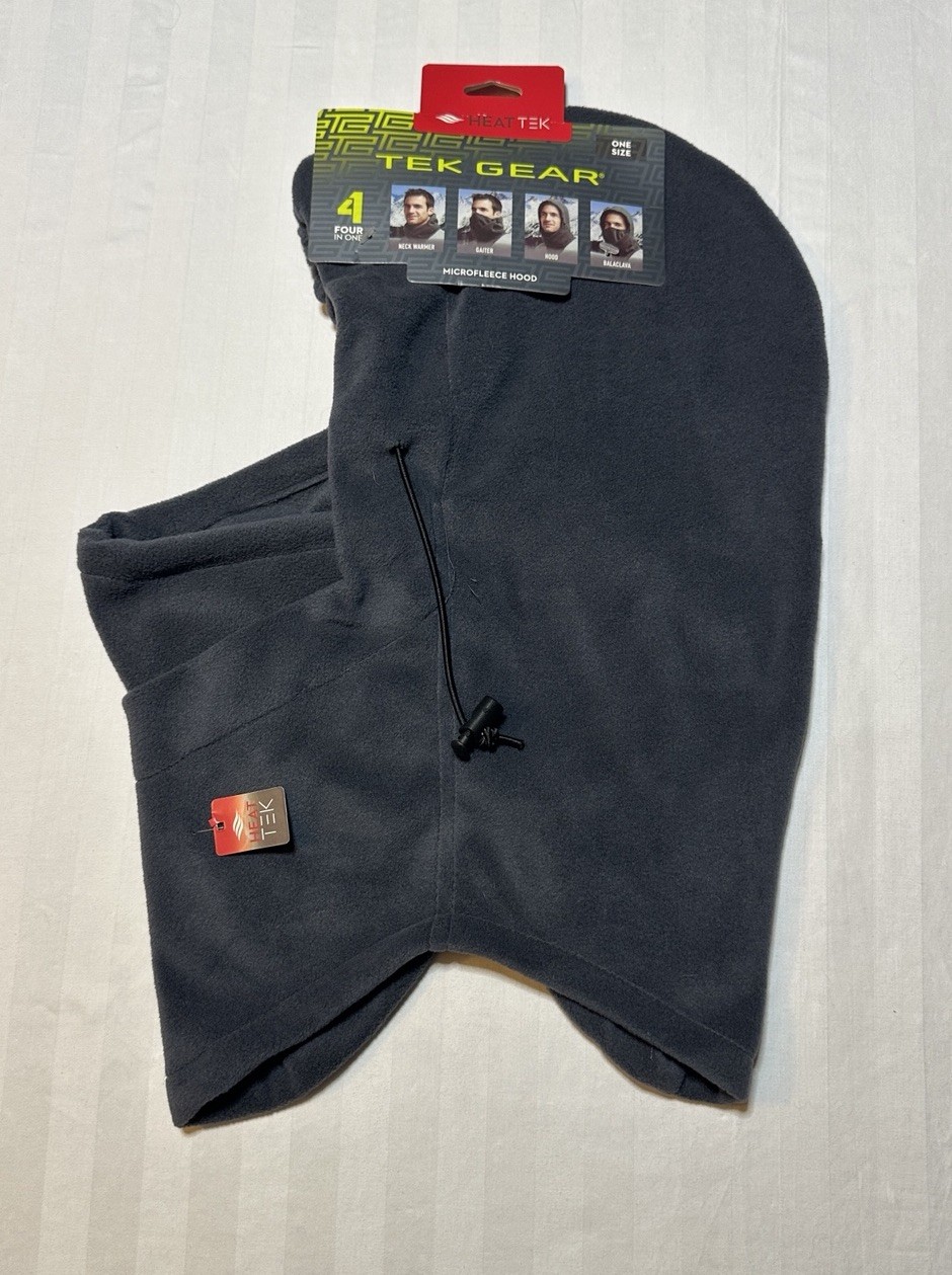 New Tek Gear Micro Fleece Hood.  One Size Fits All.  SEE PHOTOS. Gray/Black