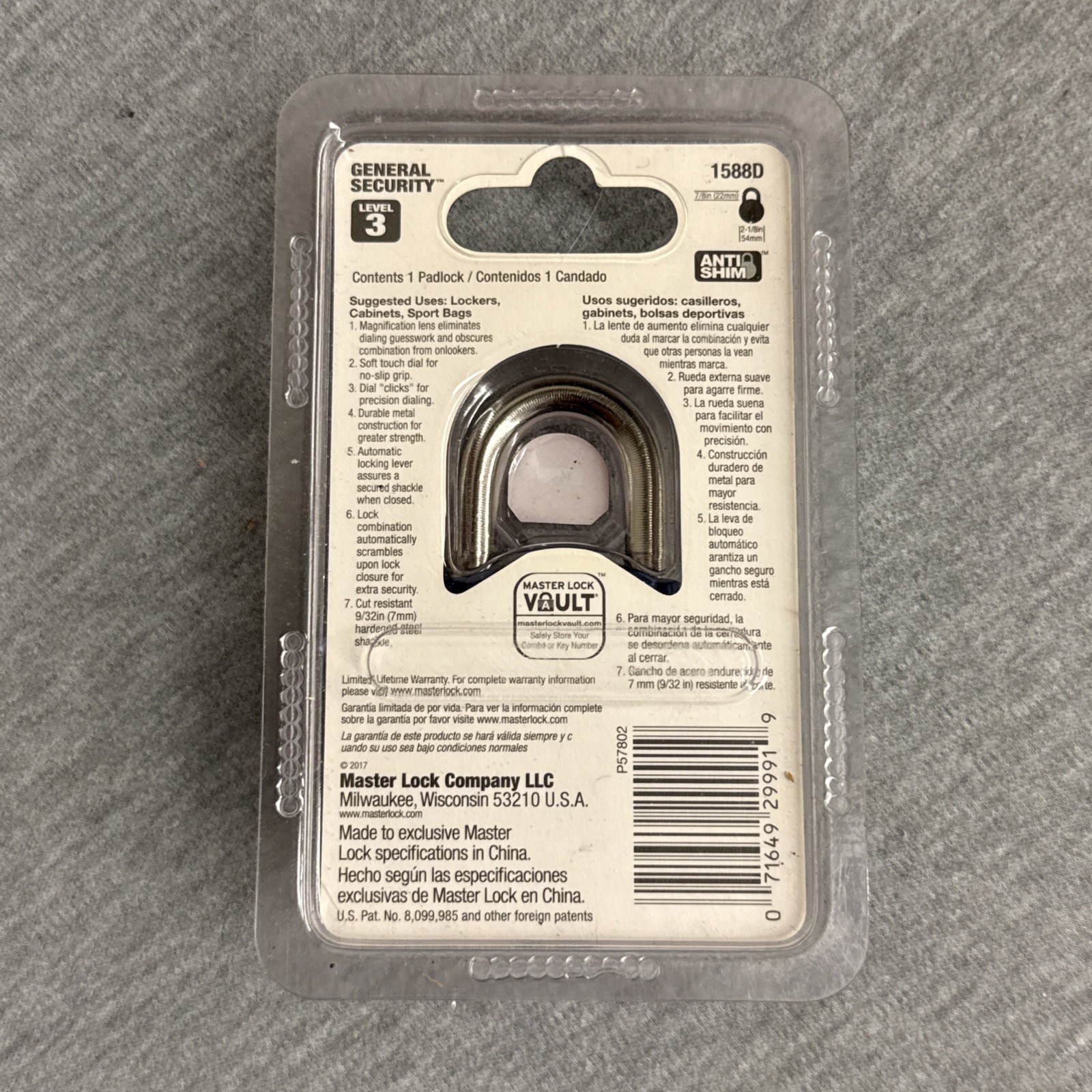 Master Lock 1588D EZ Read EZ Dial Magnification Blue Combination Lock - (3-PACK)