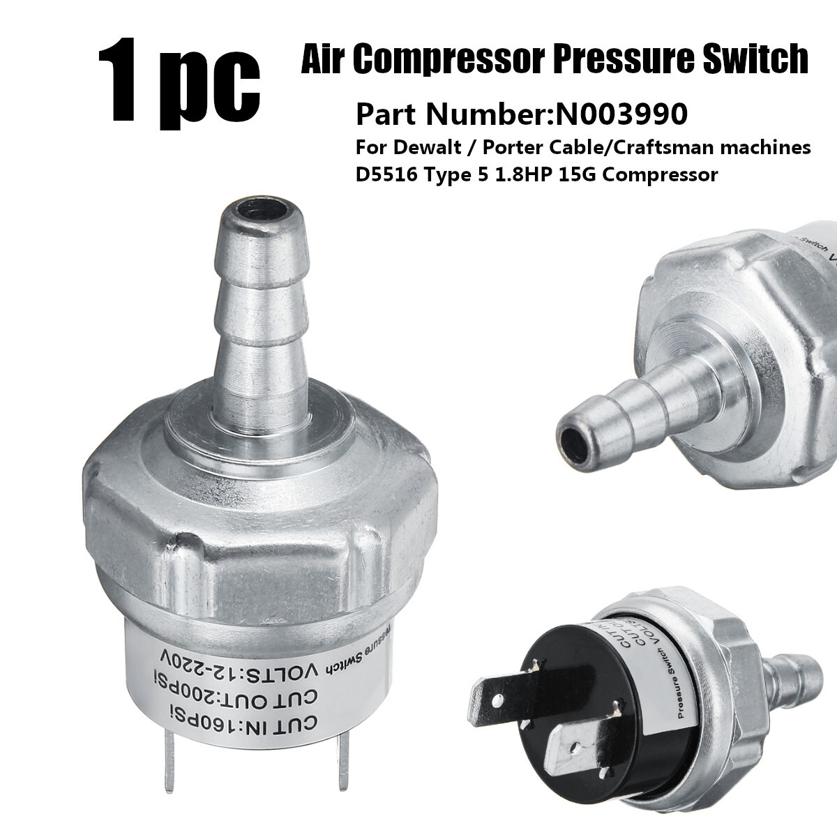 D55168 N003990 160 PSI Cut on/200 PSI Cut off Air Compressor Pressure Switch