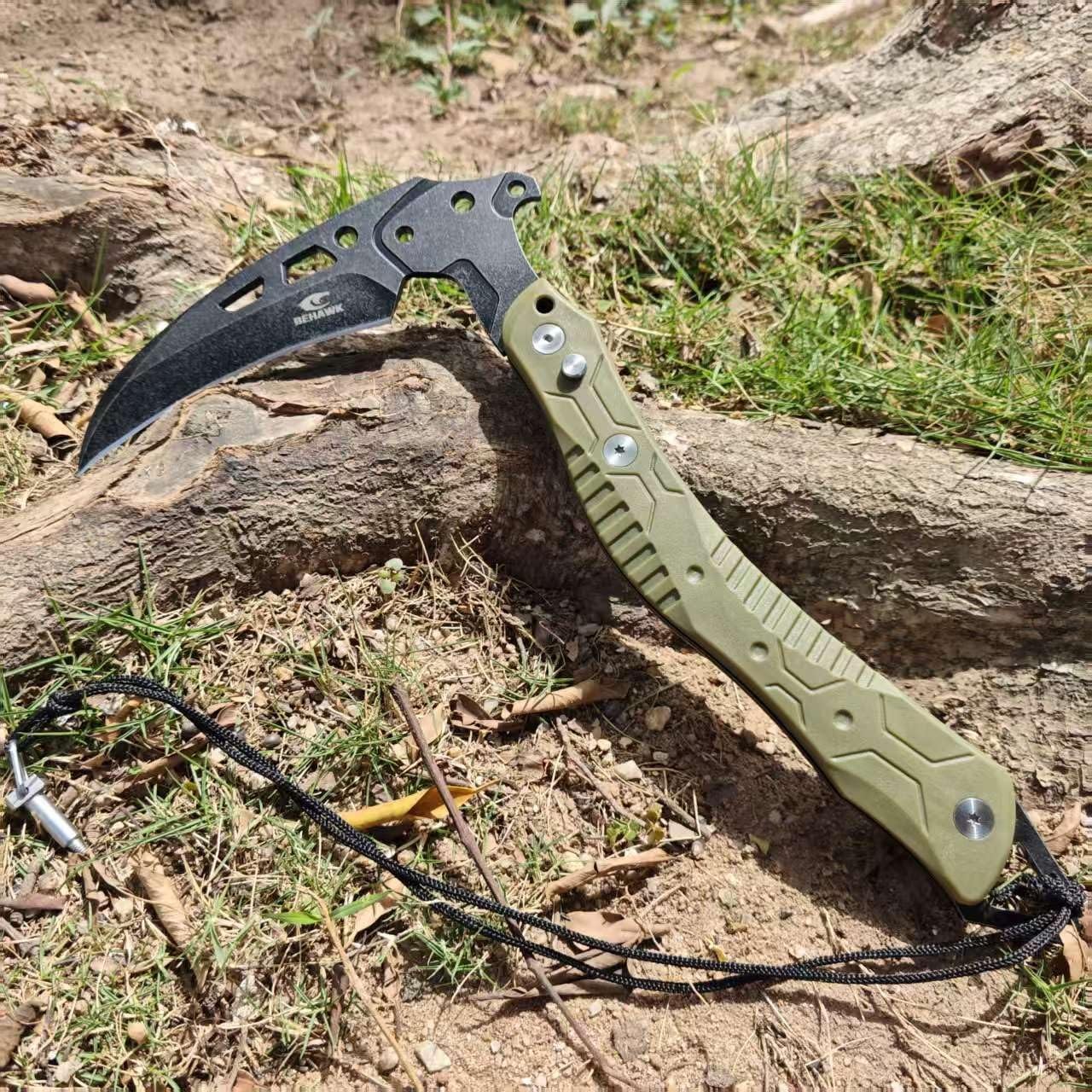 Folding Sickle Knife With Sheath, Quick Release Tactical Survival Tool