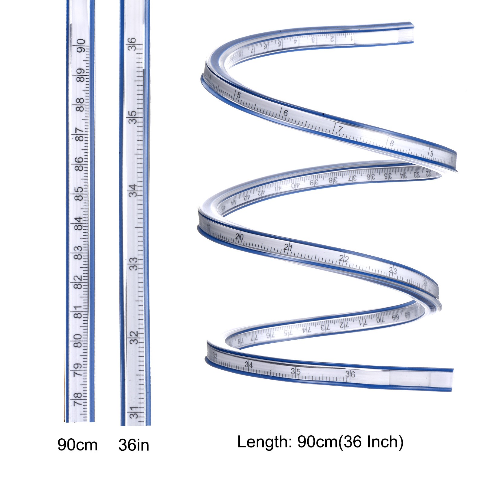 Flexible Ruler 36 Inch 90cm Curve Ruler for Engineering Drawing Blue
