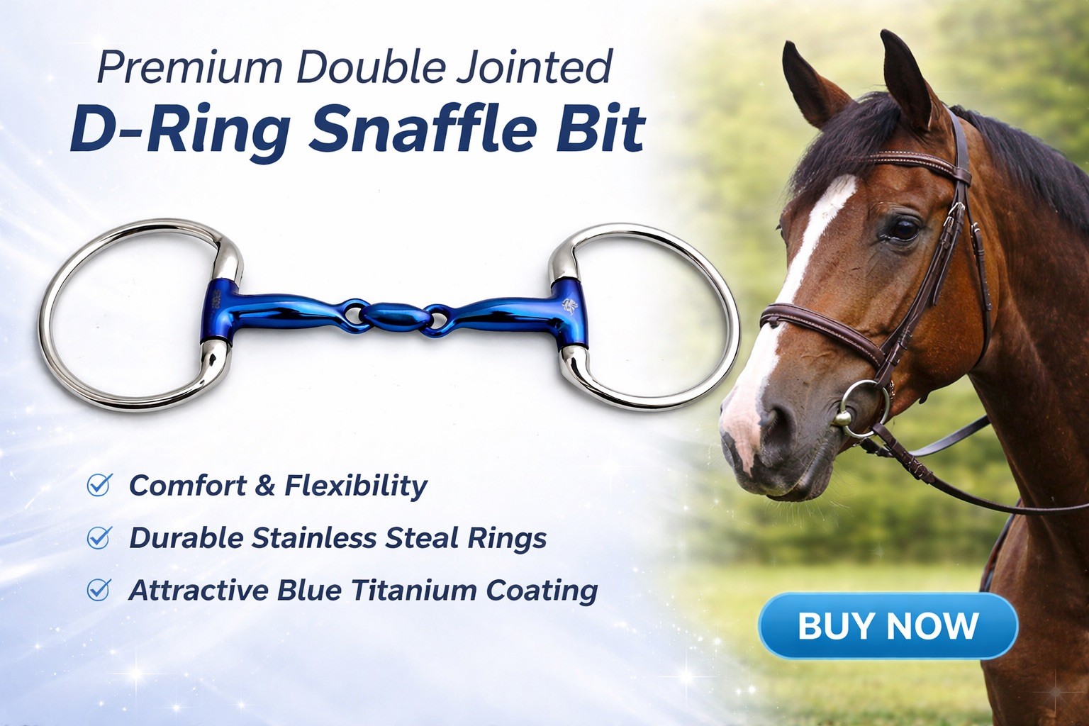 Titanium Egg Butt Horse Bit – Blue Coated, Lightweight